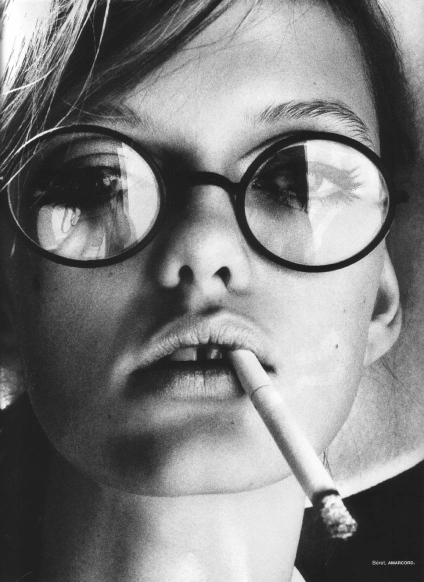 big glasses, black and white and cigarette