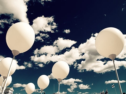 balloons, blue and clouds