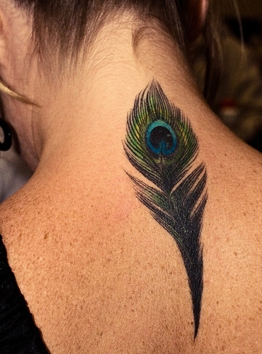 feather tattoo, koi and peacock