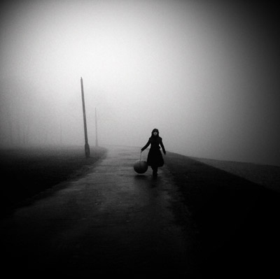 black and white, dark and fog