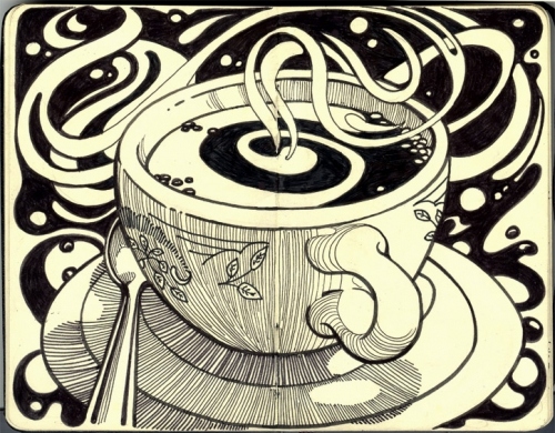 coffee, illustration and ink