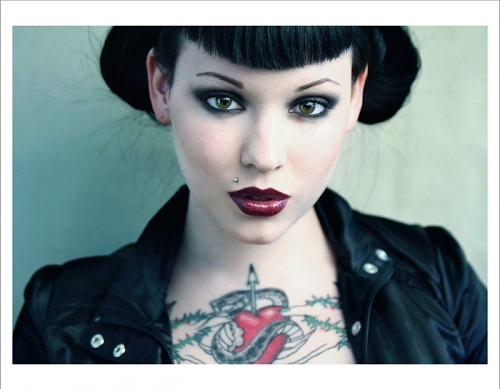 lipstick tattoo. girl, red lipstick, tattoo