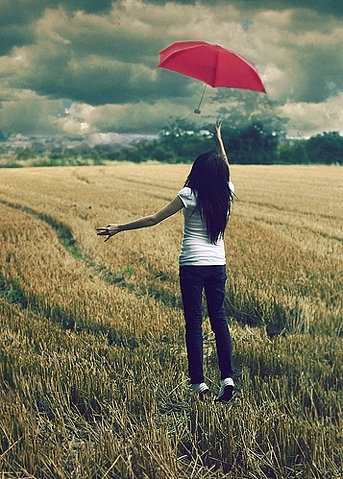 brunette, clouds and dream