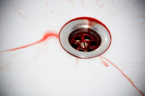 accident, blood, blut, red white, sink, spuele