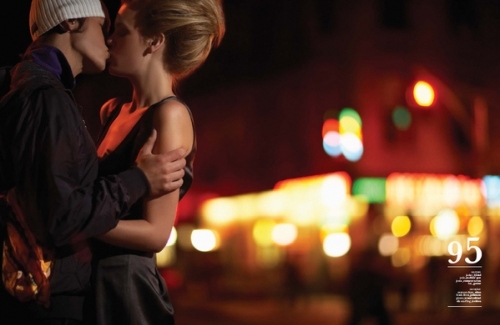 city, couple and kiss