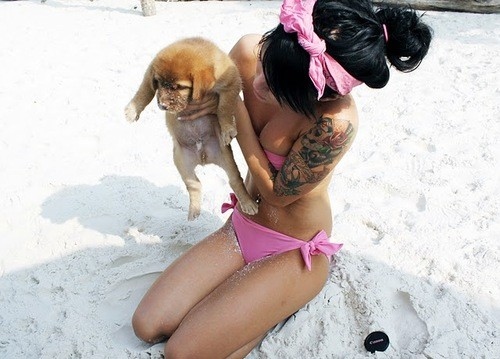 beach, bikini and dog
