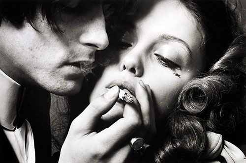black and white, cigarette and couple