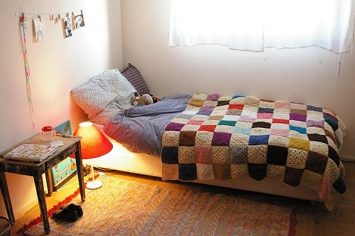 bed, bedroom and blanket