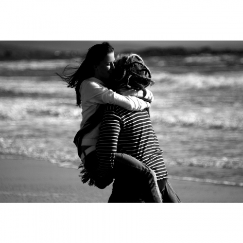 beach,  black and white and  couple