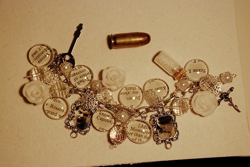 bullet, charm bracelet and charms