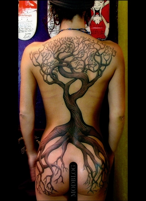 back tattoo tree. ack, ack tattoo, body art,