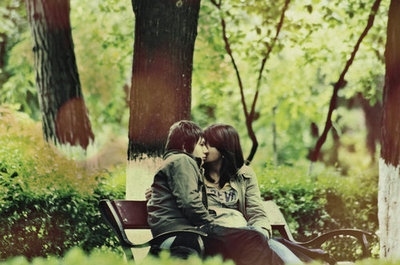 bench,  boy and  couple