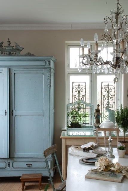 armoire, birdcage and blue