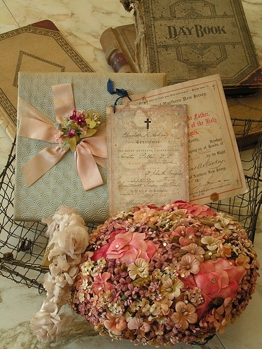 antique, bow and cartas rosa