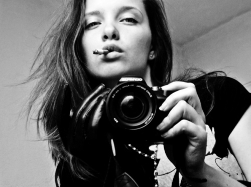 angeline, black and white and camera