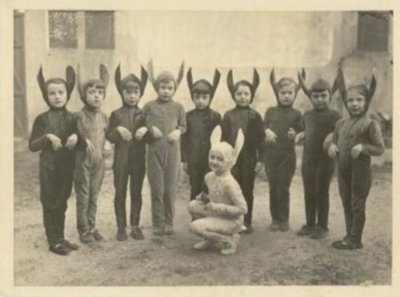 animal costumes,  black and white and  children