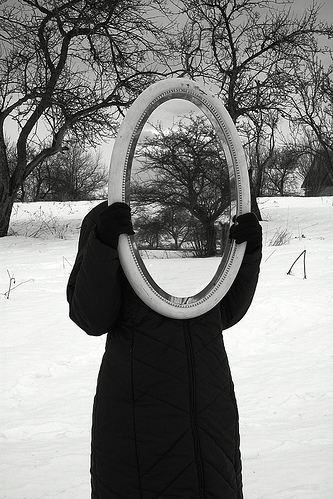 black and white, horizon and mirror