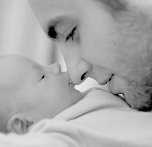 baby, black and white, care, child, father, kiss