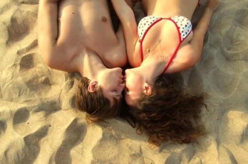 beach, couple and kiss