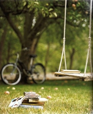 bicycle, books and green