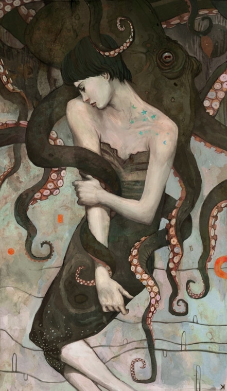 cephalopods, girl and illustration