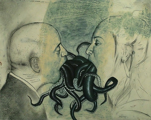 cephalopods, illustration and kiss