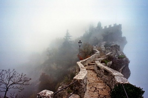 castle, fog and foggy