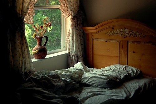 bed, curtains and interior