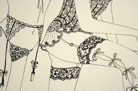black ink,  drawn and  garters