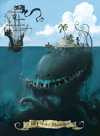 illustration, island and monster