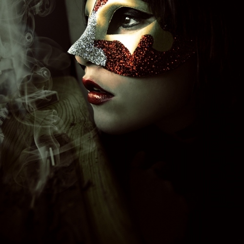 black, lipstick and mask