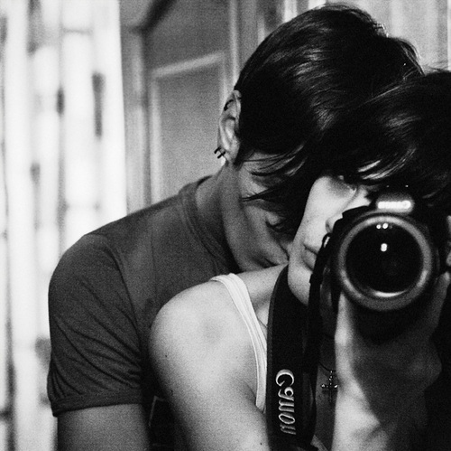 black and white, camera and camera girl