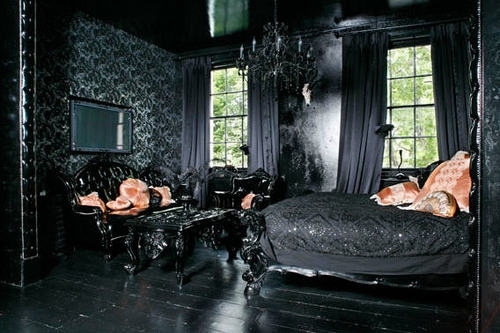 bedroom, black and black lacquer
