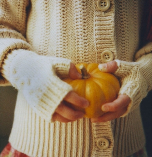 girl, knit and pumpkin