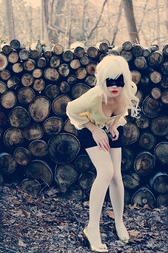 bleached hair, blindfold and blonde