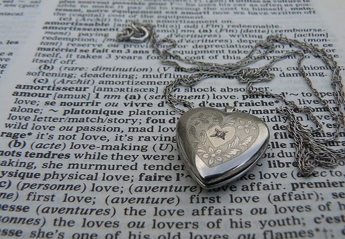 amour, dictionary and locket