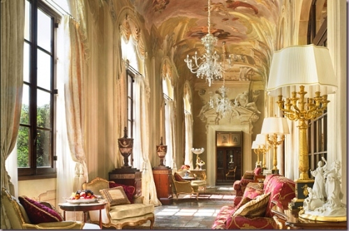 ceiling, chandelier and corridor