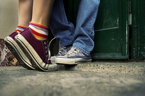couple, doorway, feet, kiss, shoes
