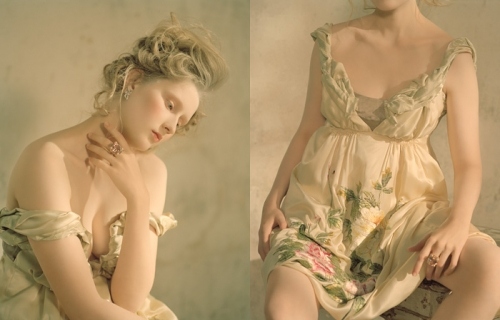 blonde, decolletage and diptych
