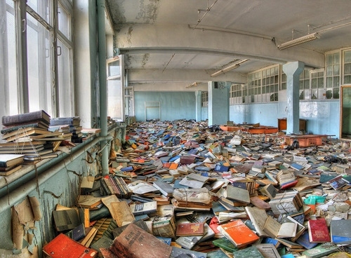 abandoned, books and building