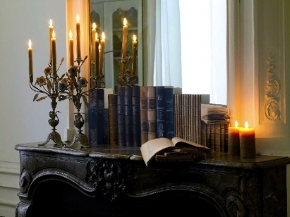 black,  books and  candelabra