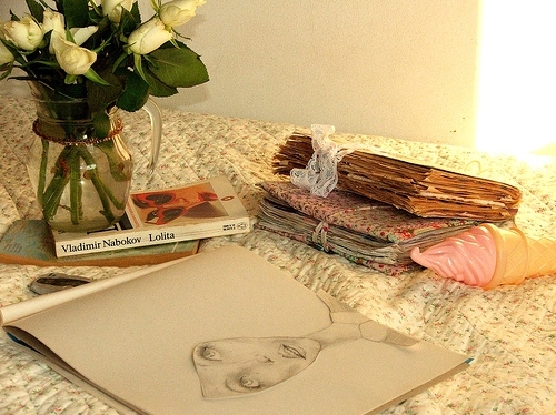 artwork, books and floral