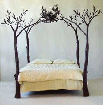 bed, branches and canopy