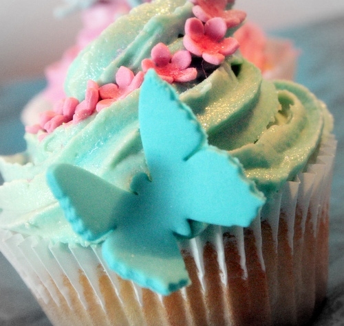 blue, butterfly and cake