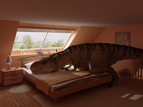bed, cute and dinosaur