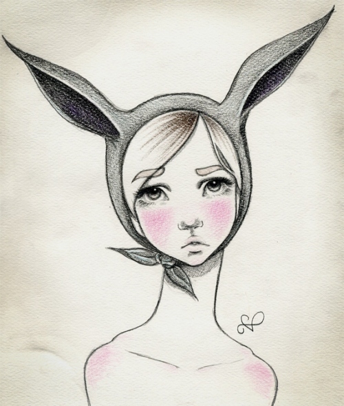 art, bunny and drawing