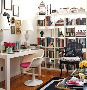 black, bookshelf and chair