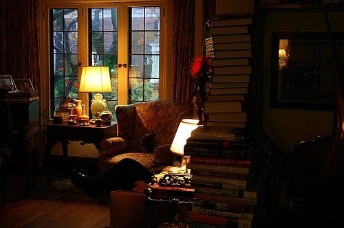armchair, book and books