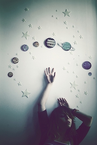 girl, planets and portrait