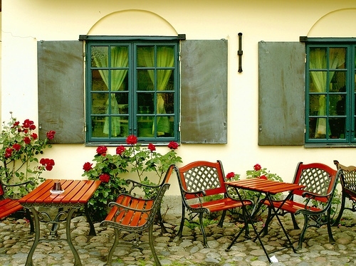 bench, cafe and chairs